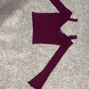 LA Hearts Open shoulder, bell sleeve ribbed top